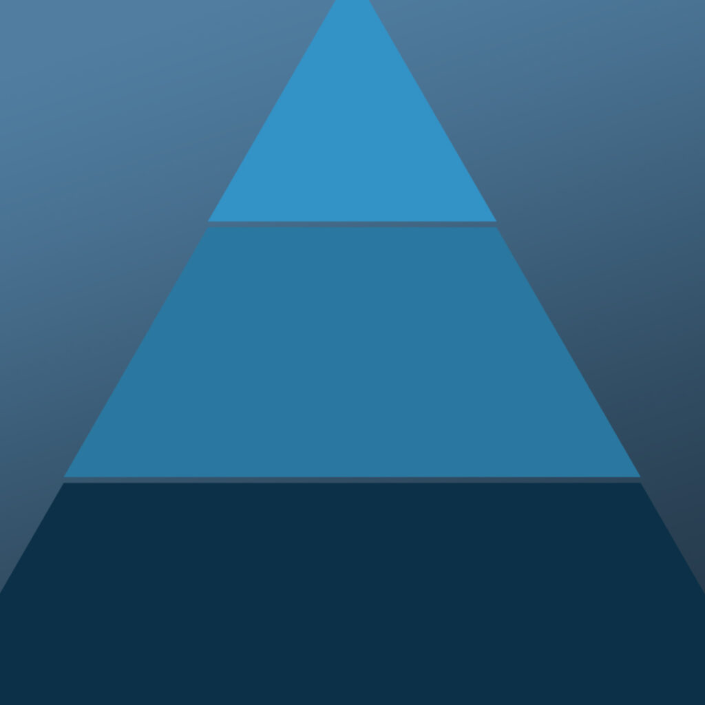 Triangle made from 3 different blue layers representing Consumer Duty 3 principles