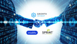 Handshake concept with Growthinvest, intelliflo and Sprint logos